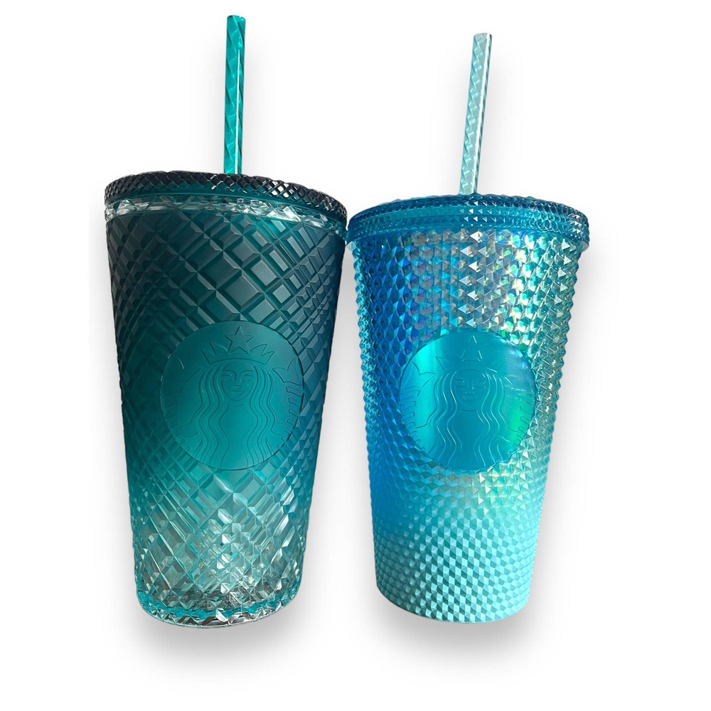Starbucks 2023 Winter Blue Studded & Green Jeweled Ombre 16 oz Cold Cup Tumbler - Picture 5 of 14